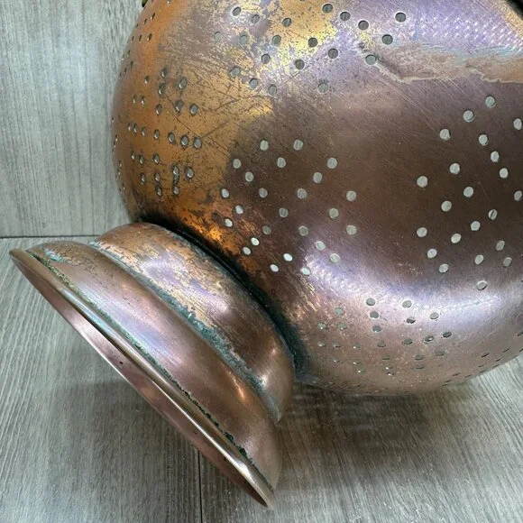 Vintage Solid Copper Colander Made in Korea w/ Brass Handles Wide Flare Patina - Picture 5 of 12